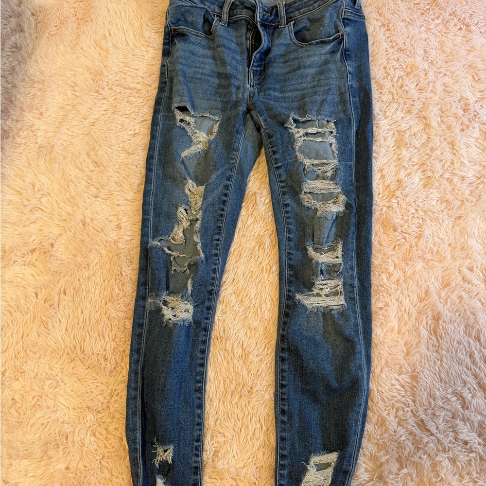 American Eagle Outfitters Dark Blue Ripped Skinny Jeans